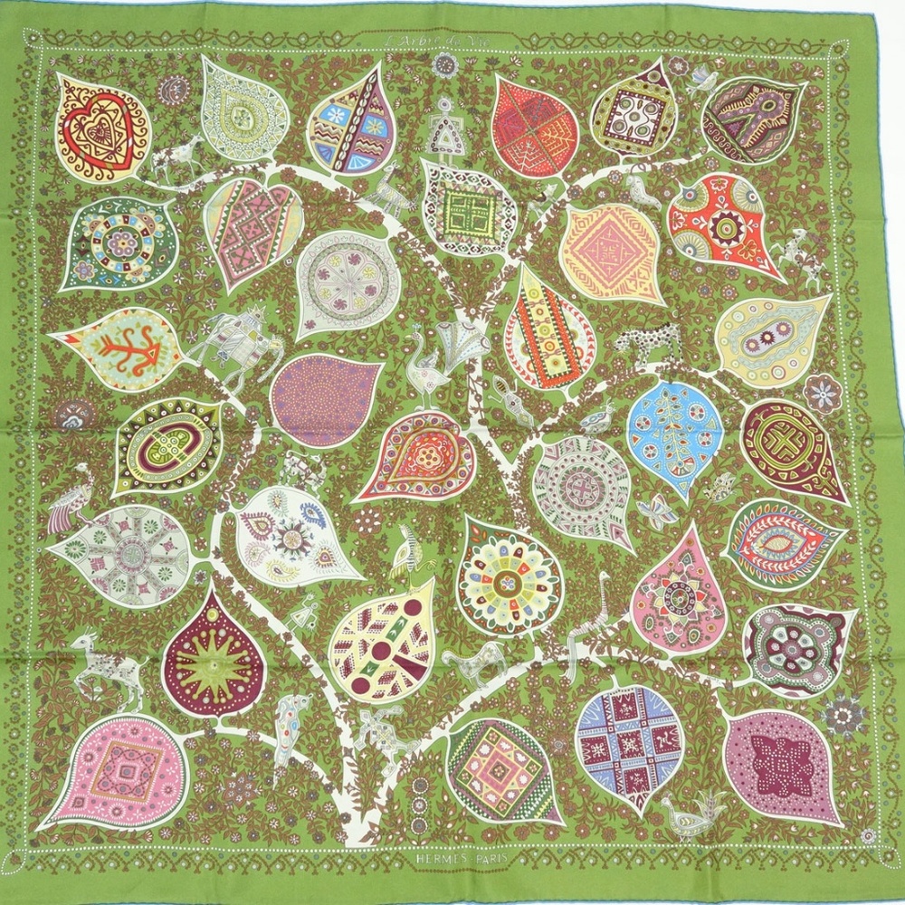 New Auth Hermes L'Arbre de Vie Silk Shawl Scarf 35